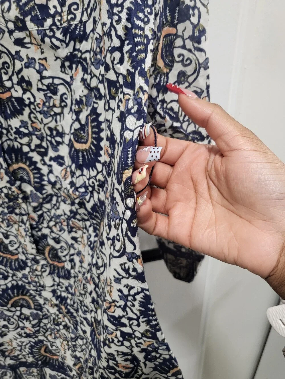 Tory Burch Brigette Cotton Voile Navy Printed Shirt Dress - Size 10